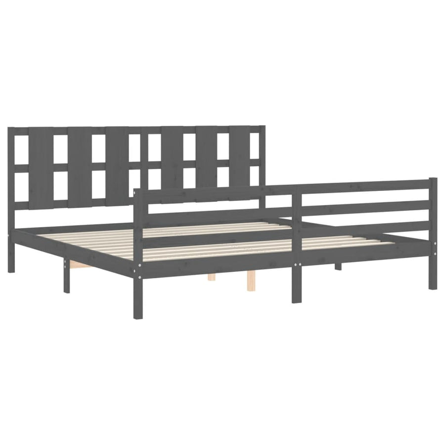 Bedframe Met Hoofdbord Massief Hout 200 x 200 cm Grijs