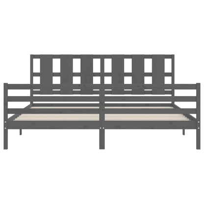 Bedframe Met Hoofdbord Massief Hout 200 x 200 cm Grijs