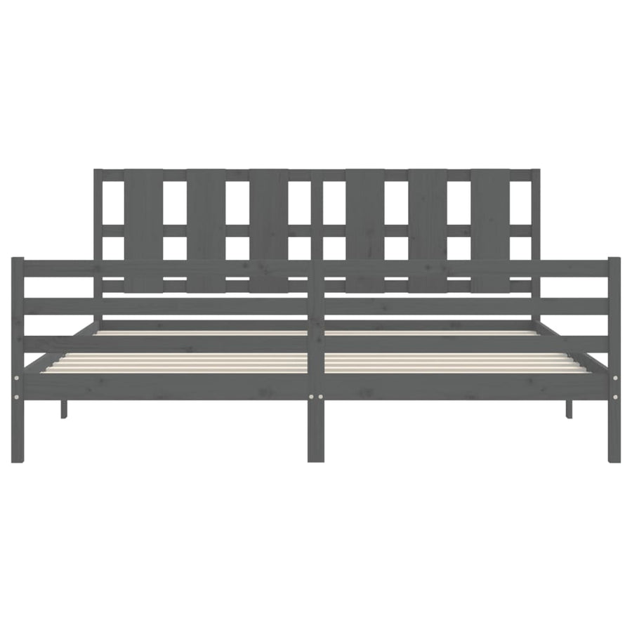 Bedframe Met Hoofdbord Massief Hout 200 x 200 cm Grijs