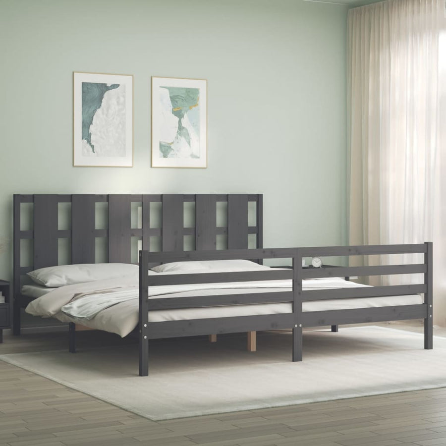 Bedframe Met Hoofdbord Massief Hout 200 x 200 cm Grijs