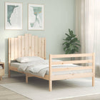 Bedframe met hoofdbord massief hout 100x200 cm 100 x 200 cm Naturel