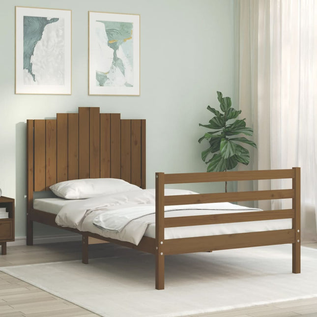 Bedframe Met Hoofdbord Massief Hout 100 x 200 cm Honingbruin