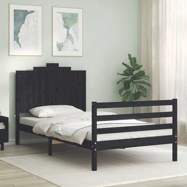 Bedframe Met Hoofdbord Massief Hout 100 x 200 cm Zwart