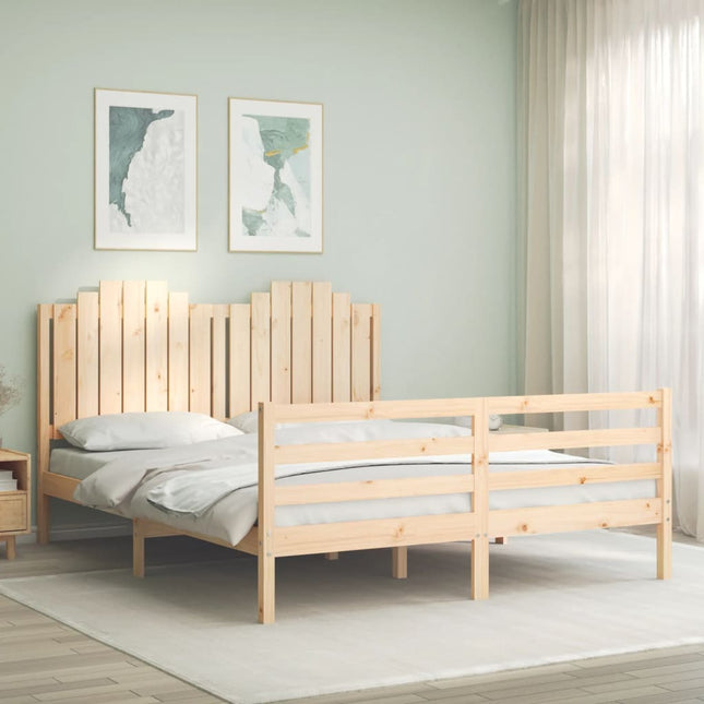 Bedframe Met Hoofdbord Massief Hout 160 x 200 cm Naturel