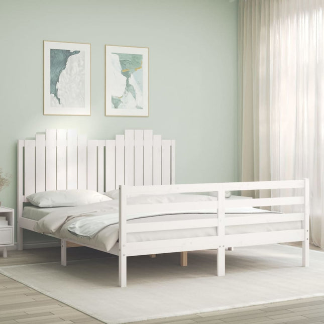 Bedframe Met Hoofdbord Massief Hout 160 x 200 cm Wit