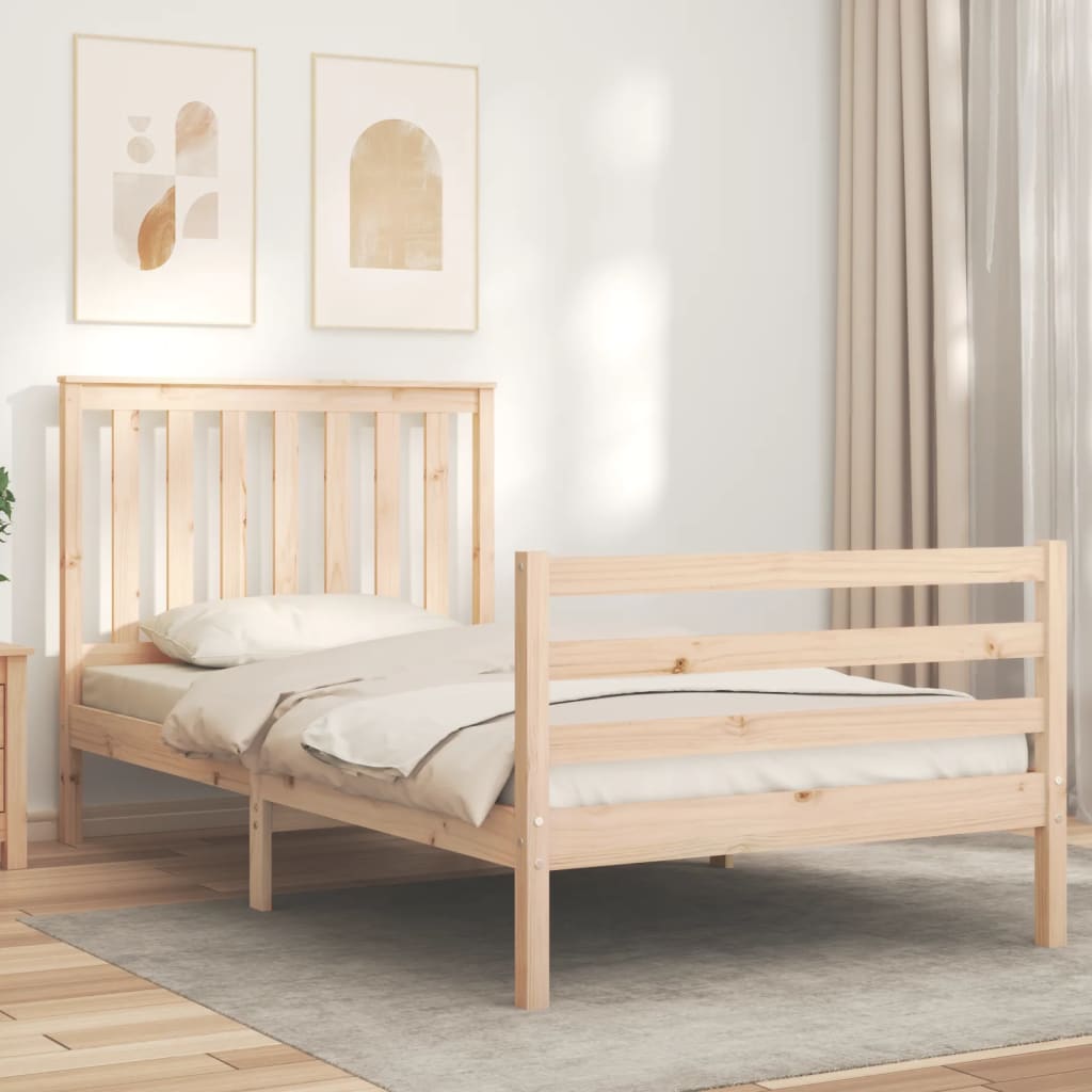 Bedframe Met Hoofdbord Massief Hout 100 x 200 cm Naturel