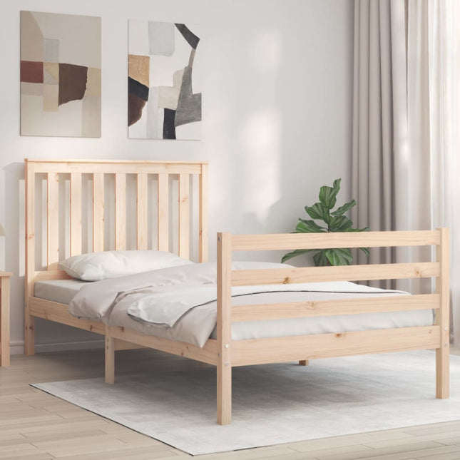 Bedframe Met Hoofdbord Massief Hout 100 x 200 cm Naturel