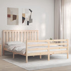 Bedframe Met Hoofdbord Massief Hout 160 x 200 cm Naturel