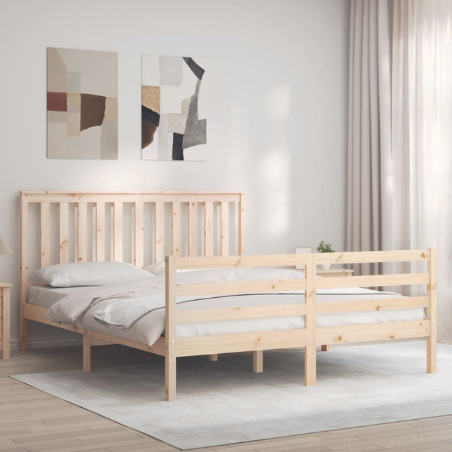 Bedframe Met Hoofdbord Massief Hout 160 x 200 cm Naturel