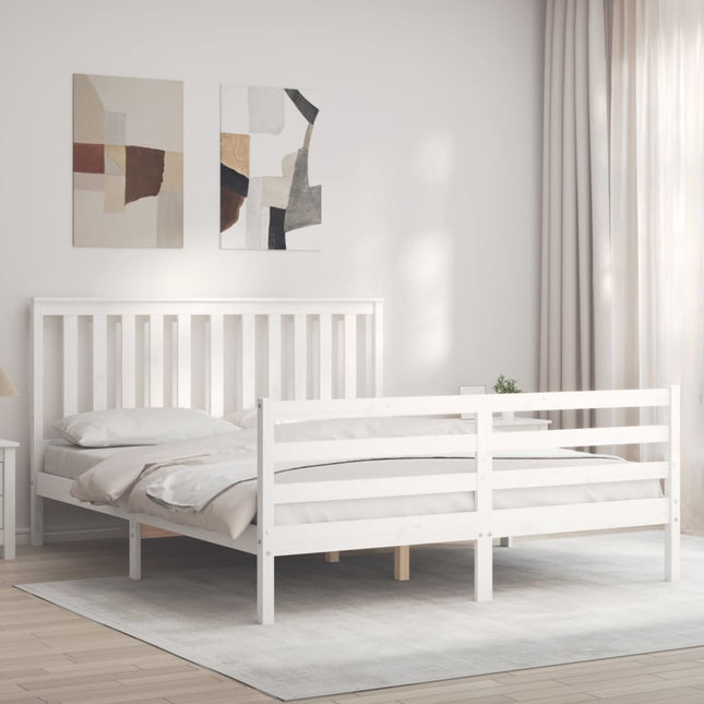 Bedframe Met Hoofdbord Massief Hout 160 x 200 cm Wit