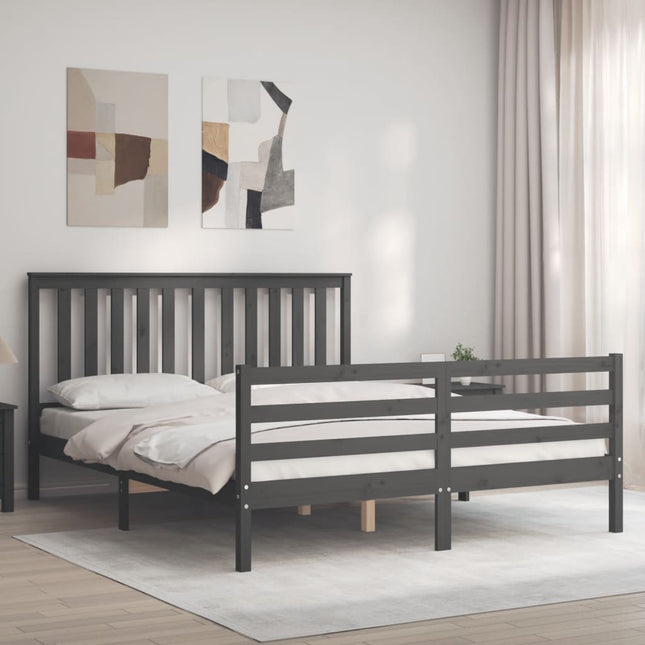 Bedframe Met Hoofdbord Massief Hout 160 x 200 cm Grijs