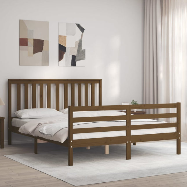 Bedframe Met Hoofdbord Hout 160 x 200 cm Honingbruin