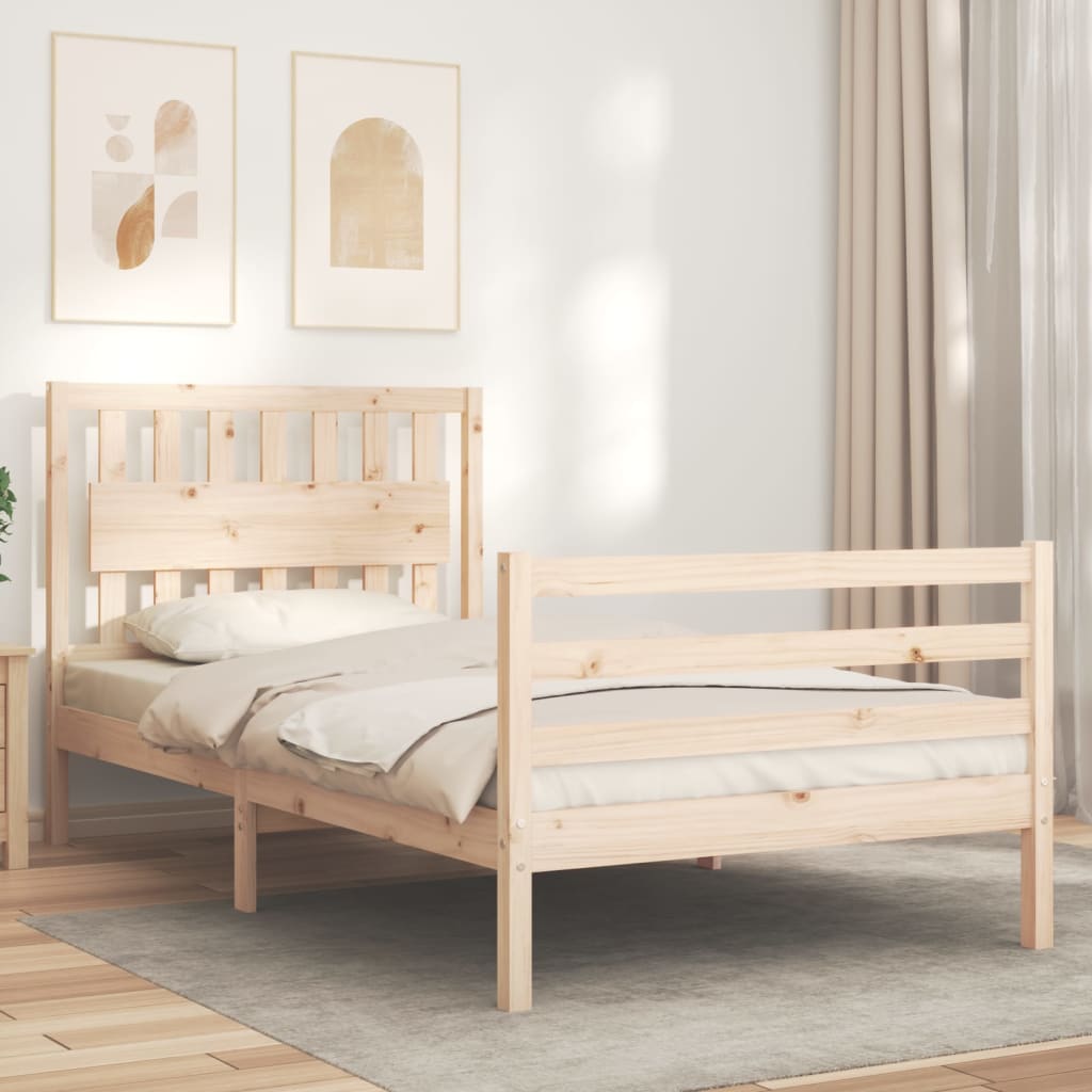 Bedframe Met Hoofdbord Massief Hout 100 x 200 cm Naturel