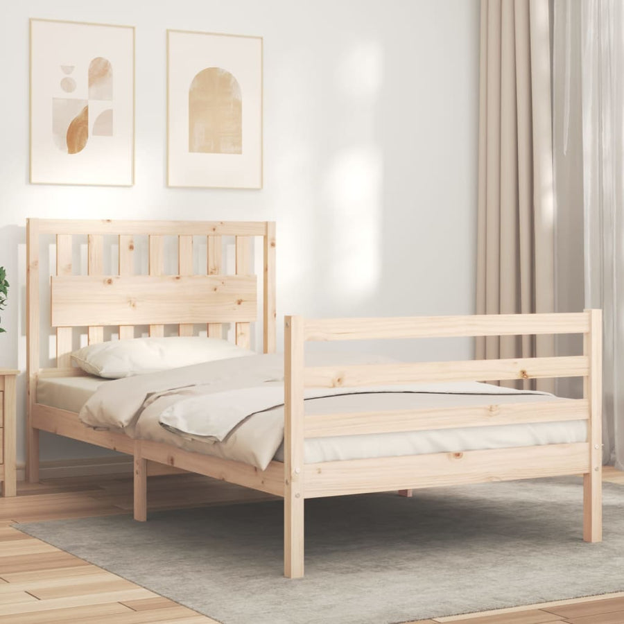 Bedframe Met Hoofdbord Massief Hout 100 x 200 cm Naturel