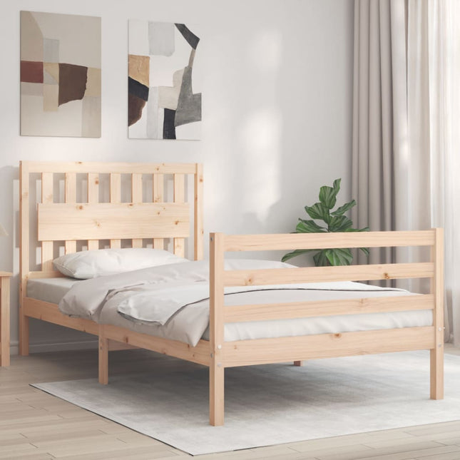 Bedframe Met Hoofdbord Massief Hout 100 x 200 cm Naturel