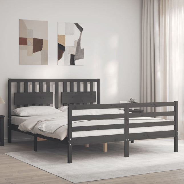 Bedframe Met Hoofdbord Massief Hout 160 x 200 cm Grijs