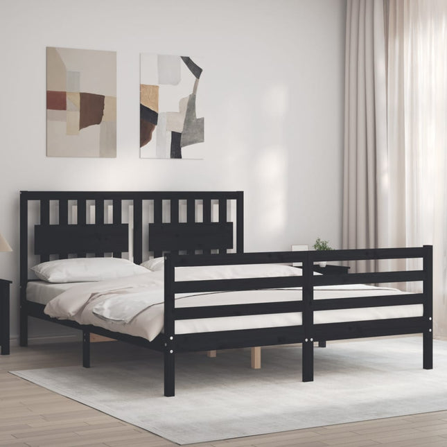 Bedframe Met Hoofdbord Massief Hout 160 x 200 cm Zwart