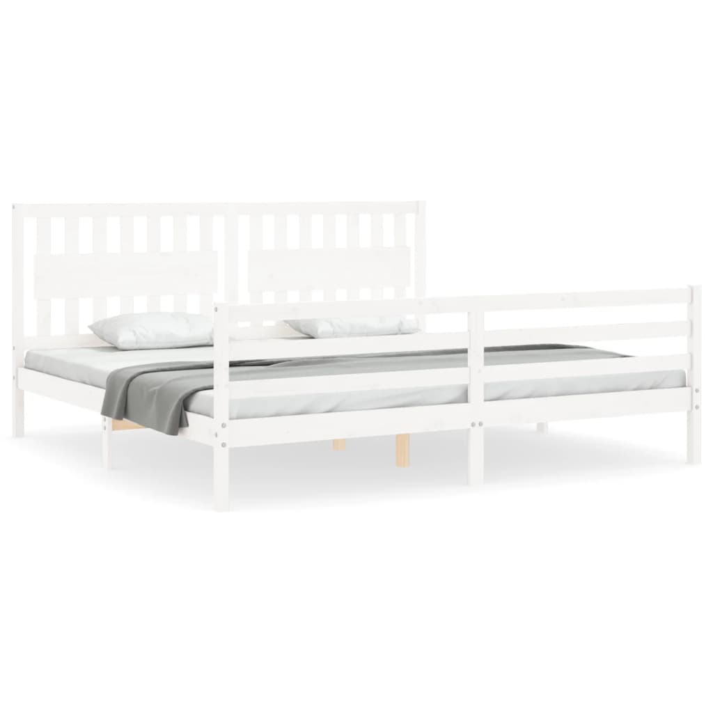 Bedframe Met Hoofdbord Massief Hout 200 x 200 cm Wit