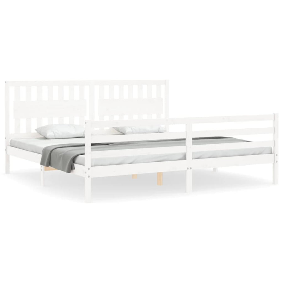 Bedframe Met Hoofdbord Massief Hout 200 x 200 cm Wit