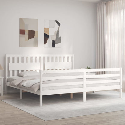 Bedframe Met Hoofdbord Massief Hout 200 x 200 cm Wit