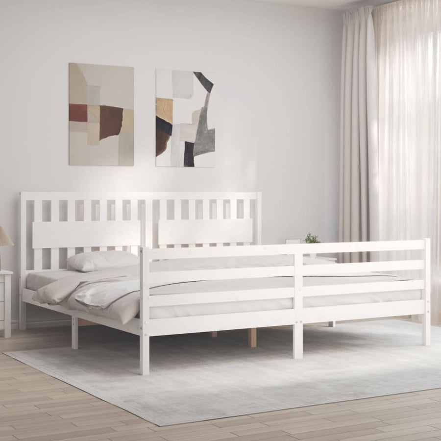 Bedframe Met Hoofdbord Massief Hout 200 x 200 cm Wit