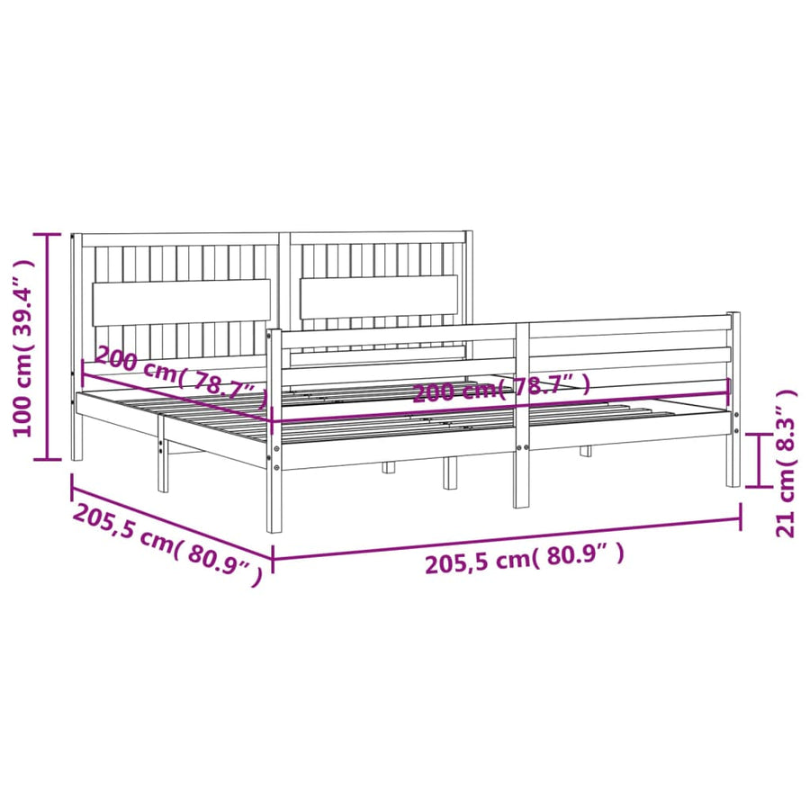 Bedframe Met Hoofdbord Massief Hout 200 x 200 cm Wit