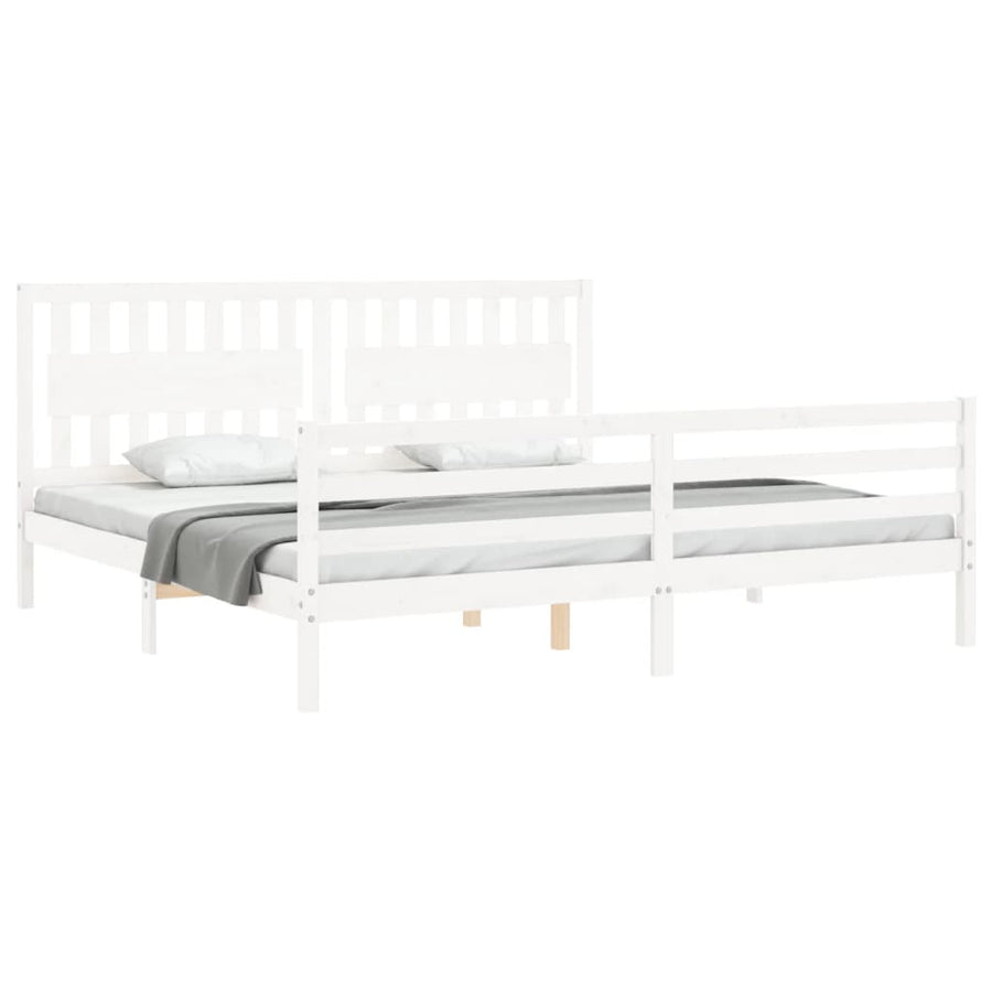 Bedframe Met Hoofdbord Massief Hout 200 x 200 cm Wit