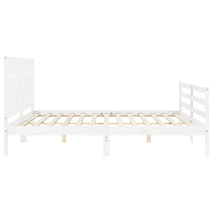 Bedframe Met Hoofdbord Massief Hout 200 x 200 cm Wit
