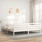 Bed frame with headboard solid wood white 200x200 cm