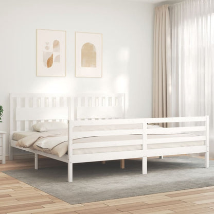 Bedframe Met Hoofdbord Massief Hout 200 x 200 cm Wit