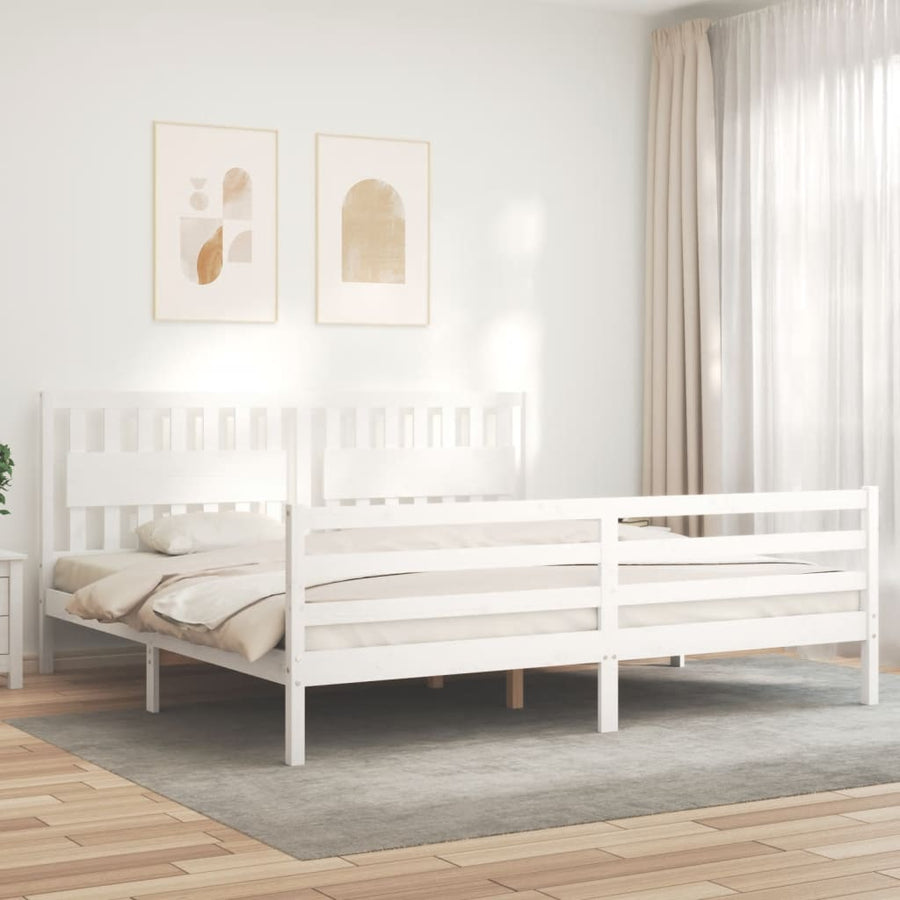 Bedframe Met Hoofdbord Massief Hout 200 x 200 cm Wit
