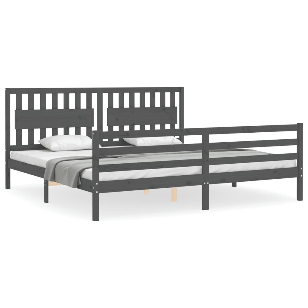 Bedframe Met Hoofdbord Massief Hout 200 x 200 cm Grijs
