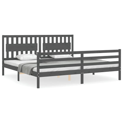 Bedframe Met Hoofdbord Massief Hout 200 x 200 cm Grijs