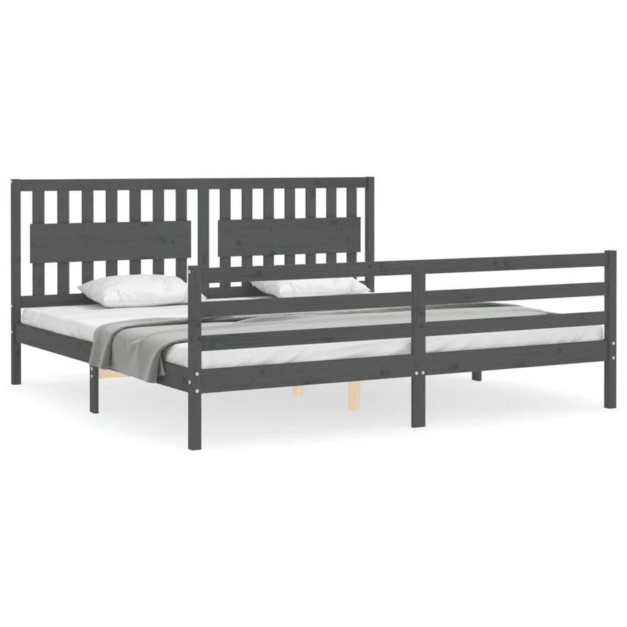 Bedframe Met Hoofdbord Massief Hout 200 x 200 cm Grijs