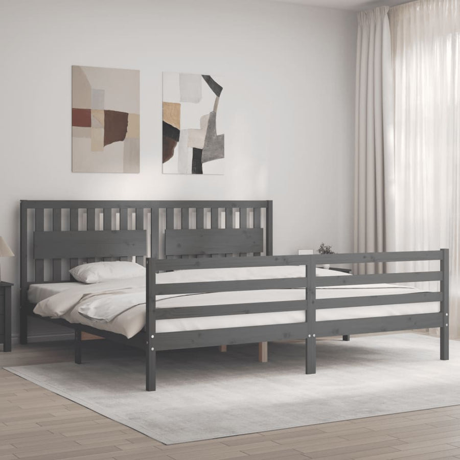 Bedframe Met Hoofdbord Massief Hout 200 x 200 cm Grijs