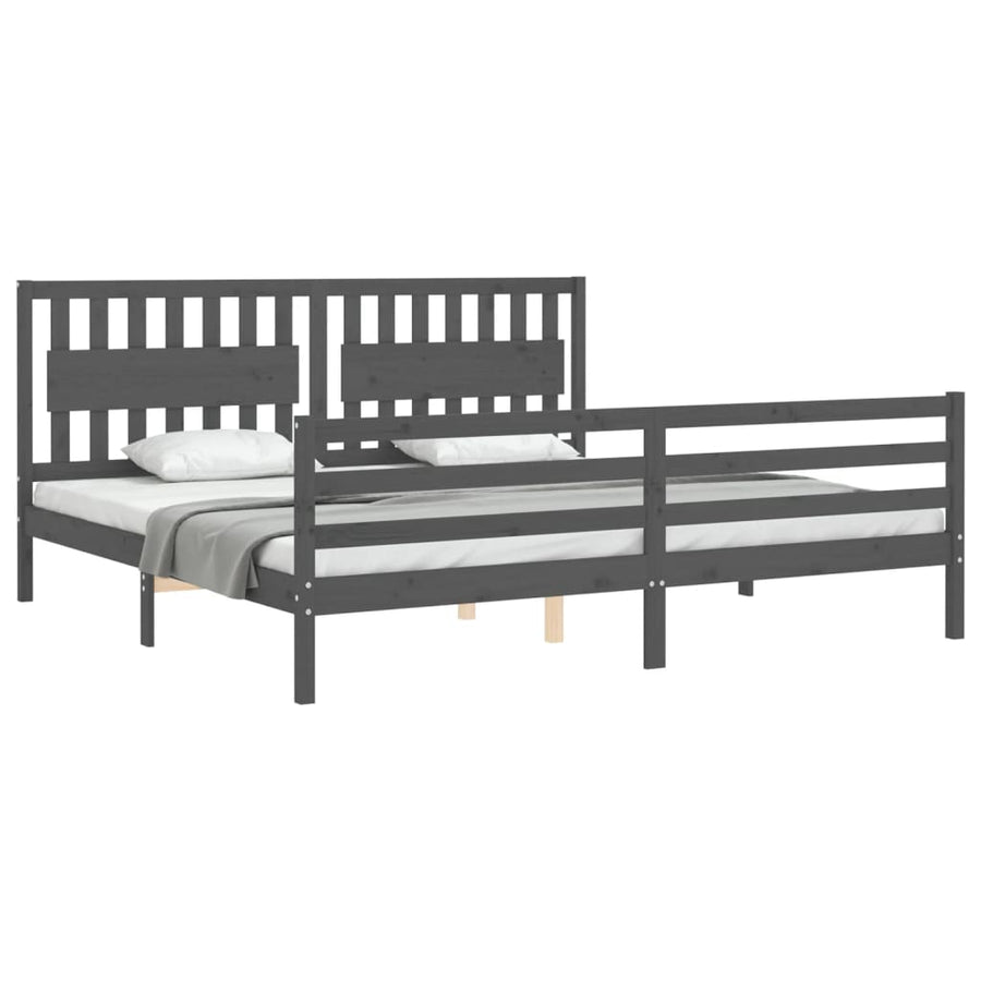 Bedframe Met Hoofdbord Massief Hout 200 x 200 cm Grijs