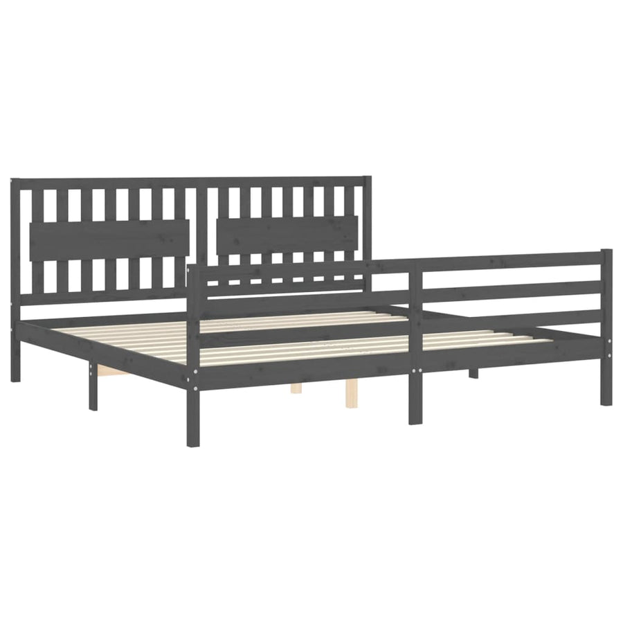 Bedframe Met Hoofdbord Massief Hout 200 x 200 cm Grijs