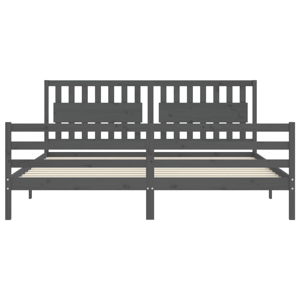 Bedframe Met Hoofdbord Massief Hout 200 x 200 cm Grijs