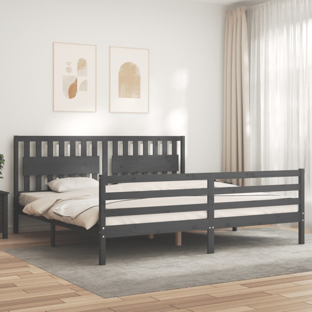 Bedframe Met Hoofdbord Massief Hout 200 x 200 cm Grijs