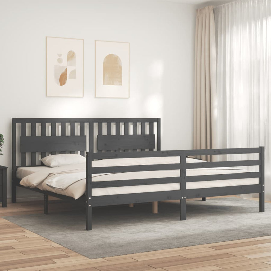 Bedframe Met Hoofdbord Massief Hout 200 x 200 cm Grijs