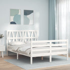 Bedframe met hoofdbord massief hout wit 140x190 cm 140 x 190 cm Wit