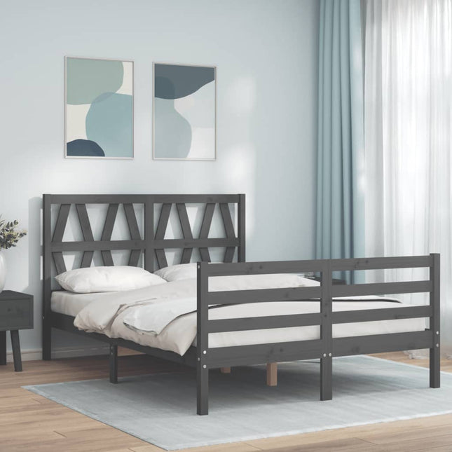 Bedframe met hoofdbord massief hout grijs 140x190 cm 140 x 190 cm Grijs