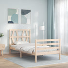 Bedframe met hoofdbord massief hout 100x200 cm 100 x 200 cm Naturel