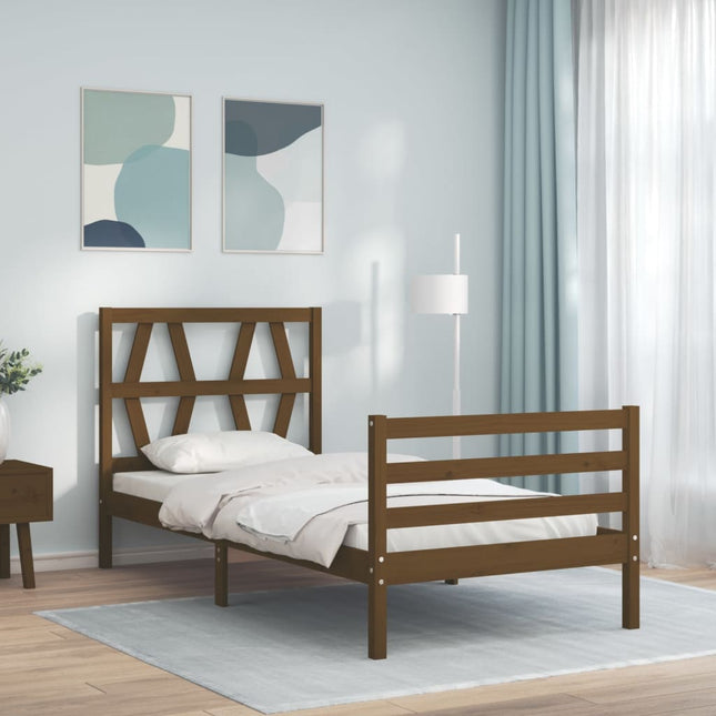 Bedframe met hoofdbord massief hout honingbruin 100x200 cm 100 x 200 cm Honingbruin