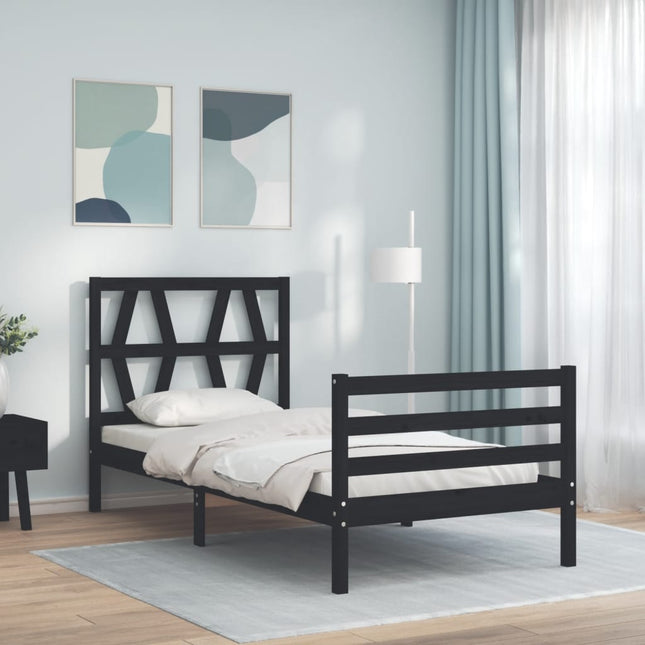 Bedframe met hoofdbord massief hout zwart 100x200 cm 100 x 200 cm Zwart