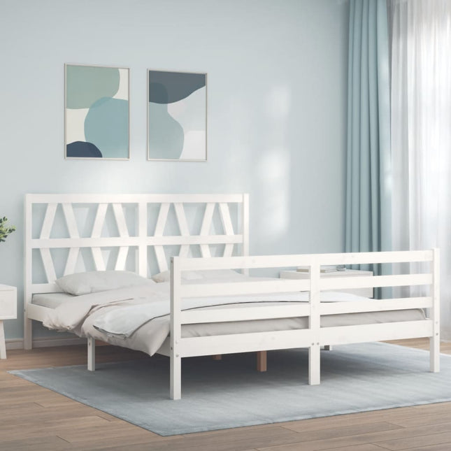 Bedframe met hoofdbord massief hout wit 160x200 cm 160 x 200 cm Wit