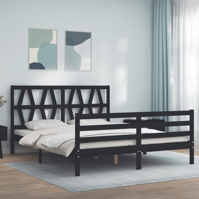 Bedframe met hoofdbord massief hout zwart 160x200 cm 160 x 200 cm Zwart