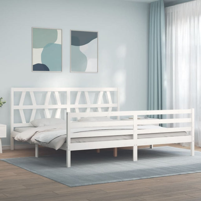 Bedframe met hoofdbord massief hout wit 200x200 cm 200 x 200 cm Wit