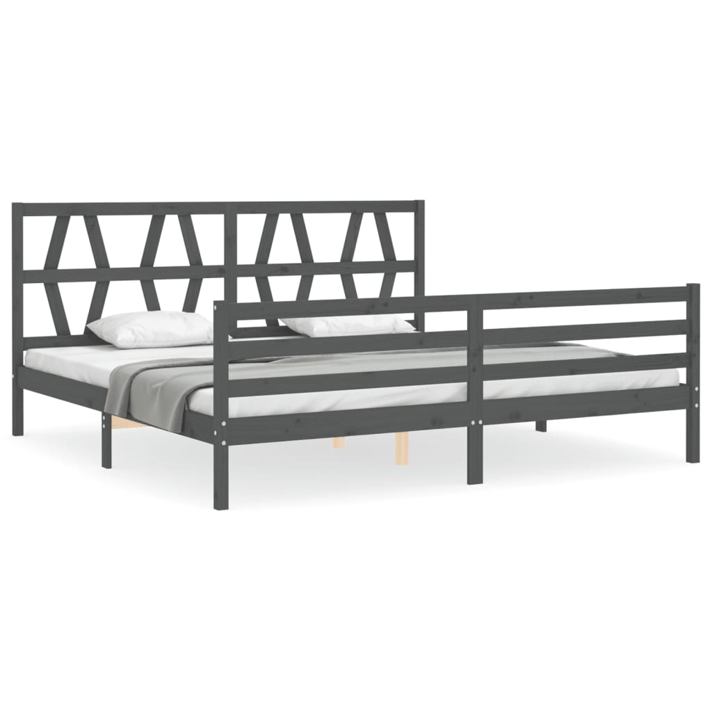 Bedframe met hoofdbord massief hout grijs 200x200 cm 200 x 200 cm Grijs