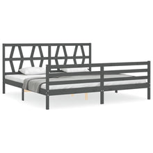 Bedframe met hoofdbord massief hout grijs 200x200 cm 200 x 200 cm Grijs